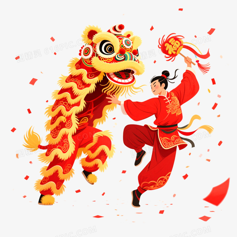 手绘插画舞龙舞狮免抠元素