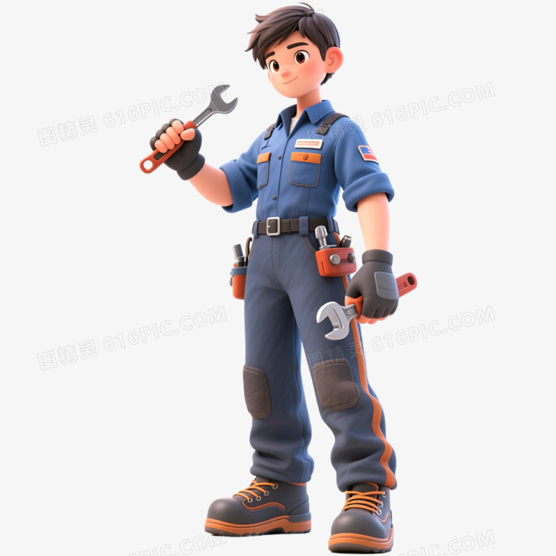 3D立体维修工免抠元素