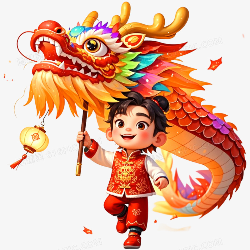 手绘插画舞龙舞狮免抠元素