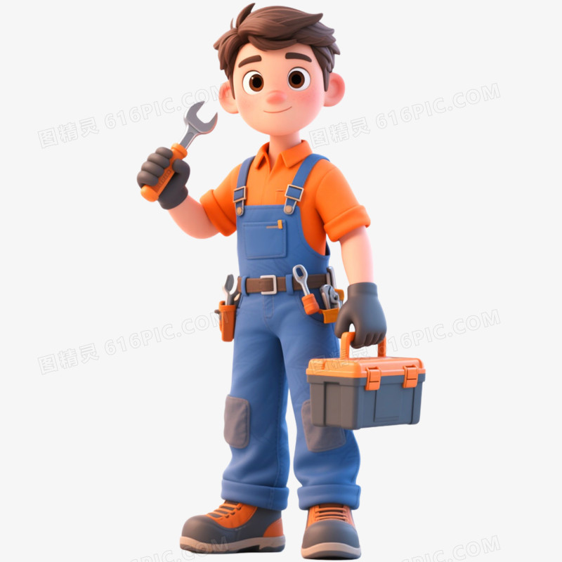 3D立体维修工免抠元素