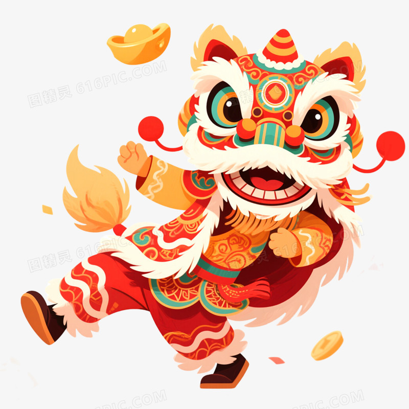 手绘插画舞龙舞狮免抠元素