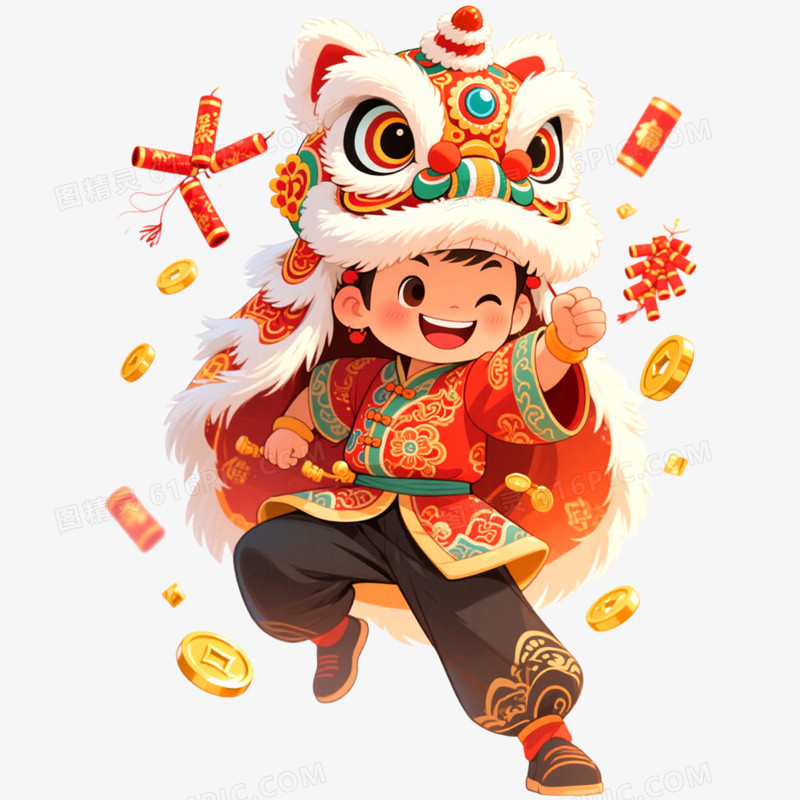 手绘插画舞龙舞狮免抠元素