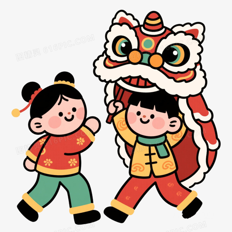 新年舞狮舞龙免抠元素