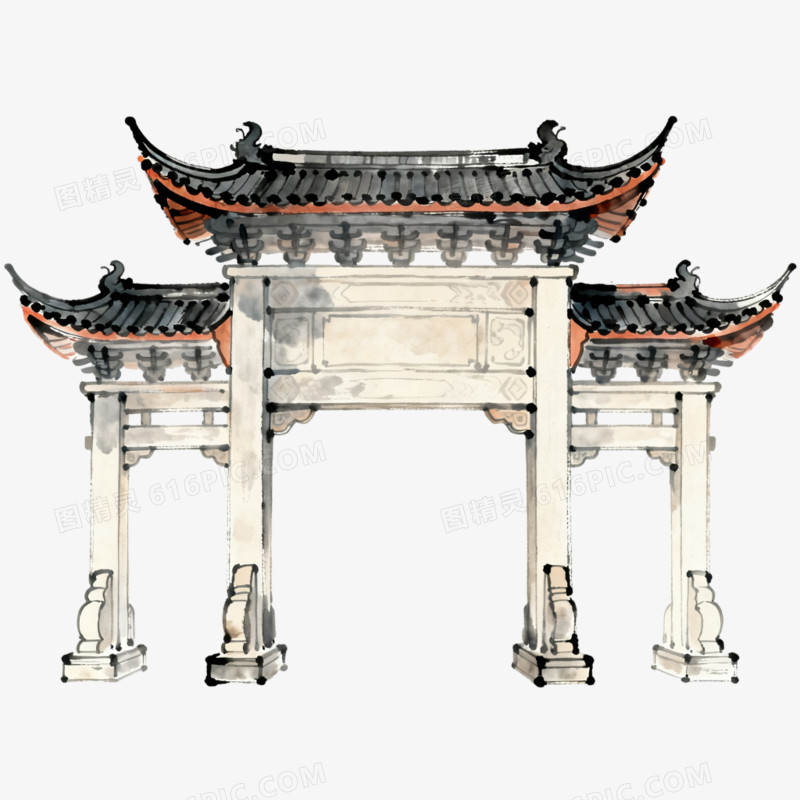 卡通手绘牌坊建筑免抠元素