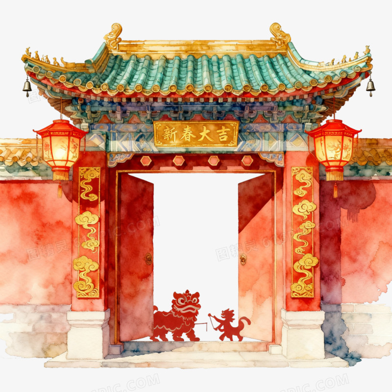 卡通手绘牌坊建筑免抠元素