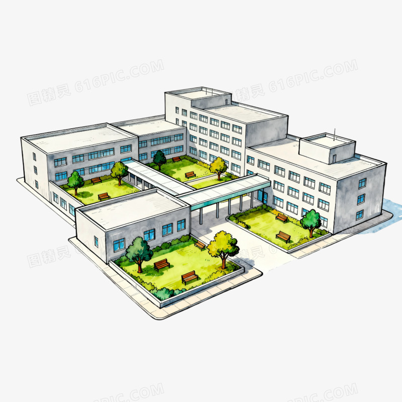 手绘插画楼房建筑免抠元素