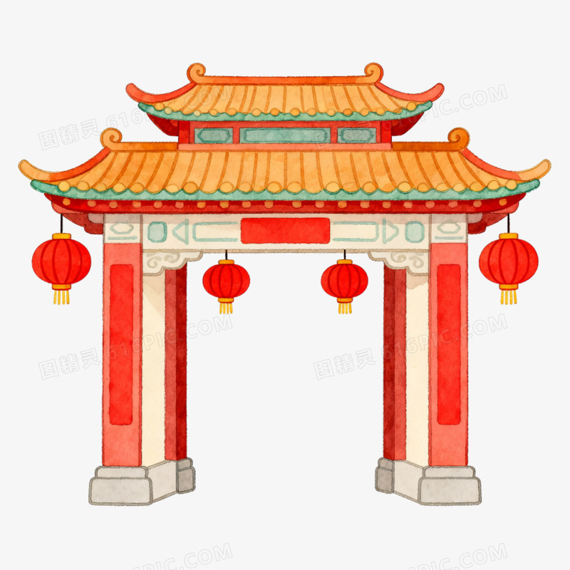 卡通手绘牌坊建筑免抠元素
