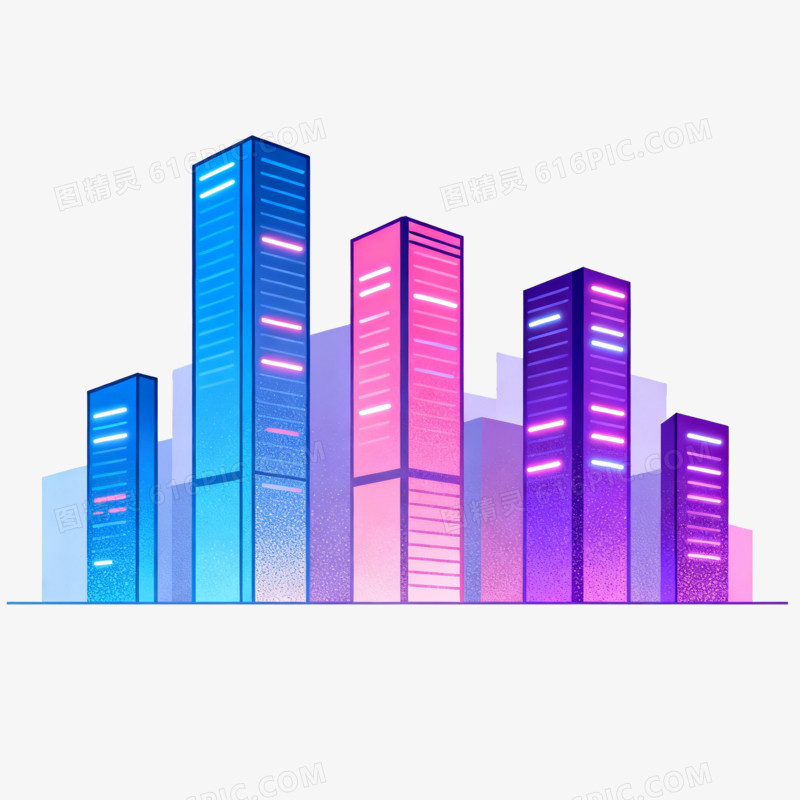 扁平风色彩渐变摩天大楼免抠元素