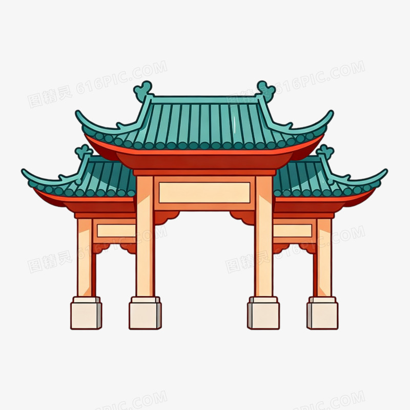 卡通手绘风牌坊免抠元素
