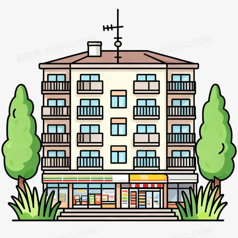 卡通风居民楼建筑免抠元素