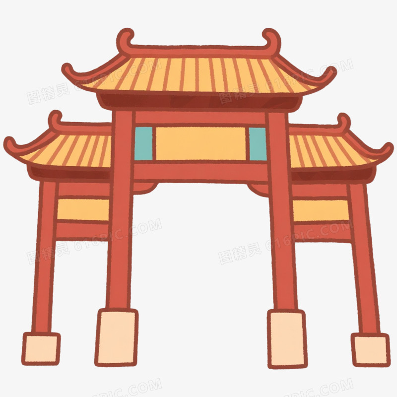 手绘牌楼建筑免抠素材