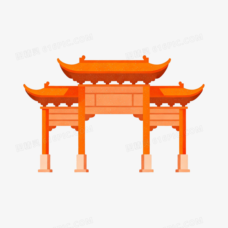 扁平风橙色牌楼免抠元素