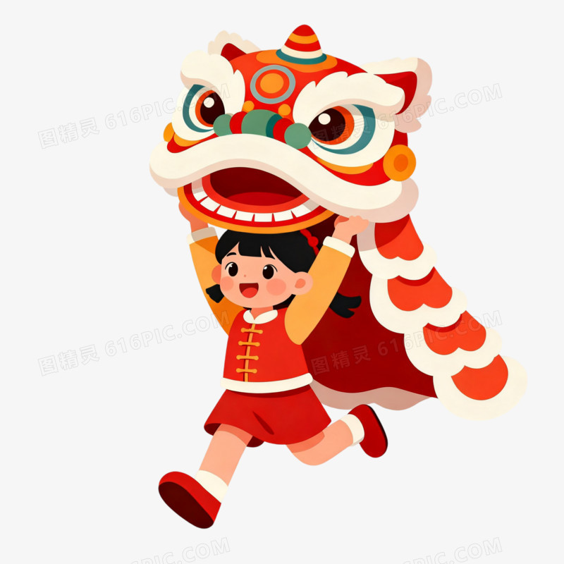 卡通风春节舞狮免抠元素