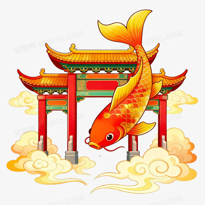 卡通手绘风牌坊免抠元素
