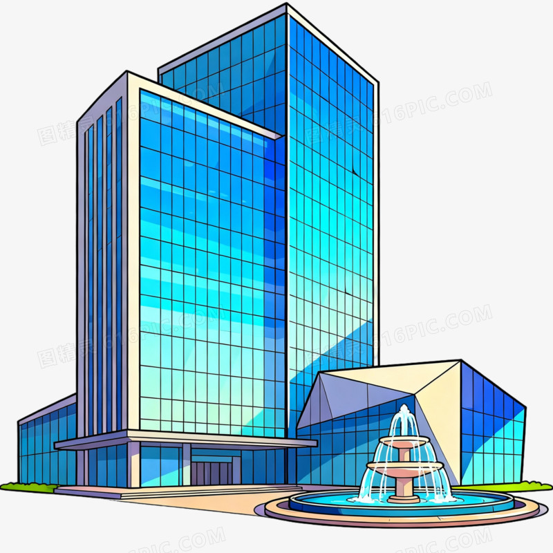 卡通风办公楼建筑免抠元素