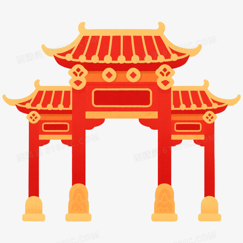 手绘牌楼建筑免抠素材
