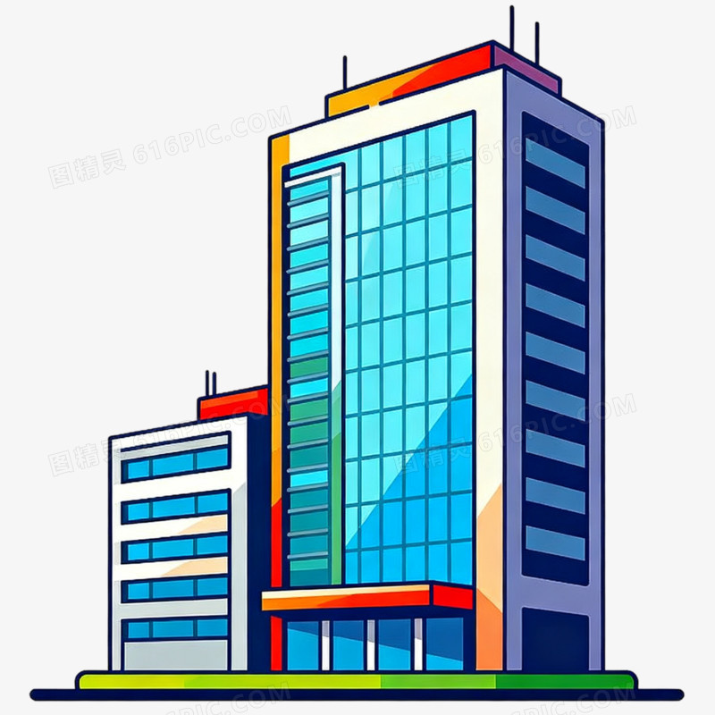 卡通风办公楼建筑免抠元素