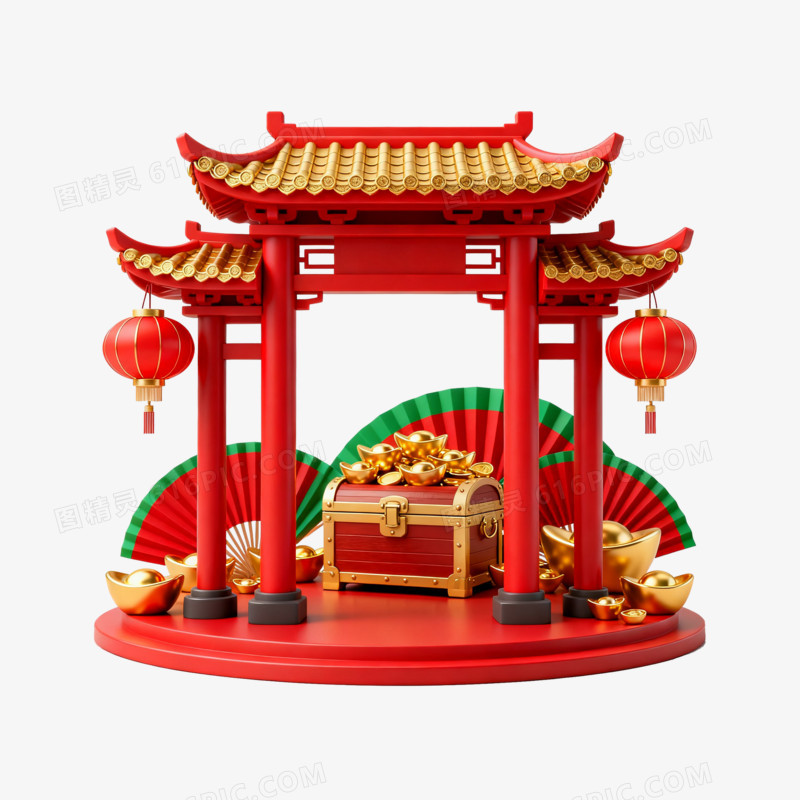 3D立体喜庆中式牌坊免抠元素