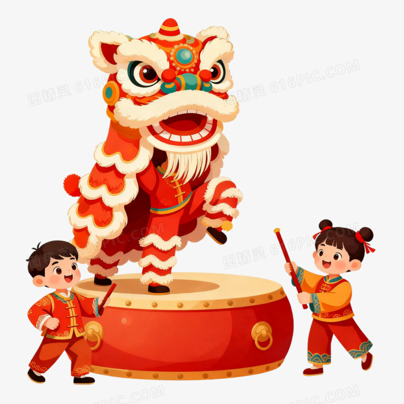 卡通风春节舞狮免抠元素