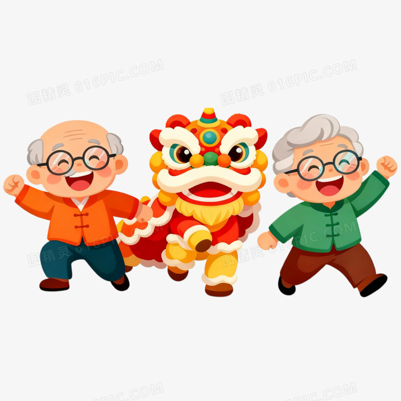 卡通风春节舞狮免抠元素