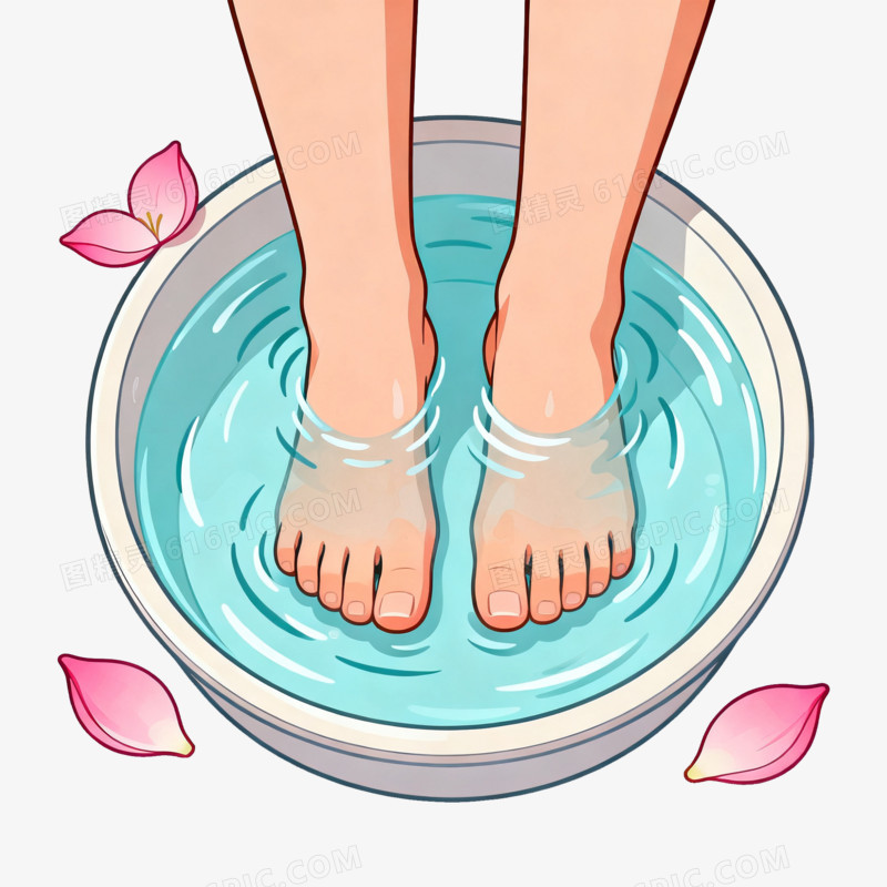 卡通手绘一双脚足浴特写免抠元素