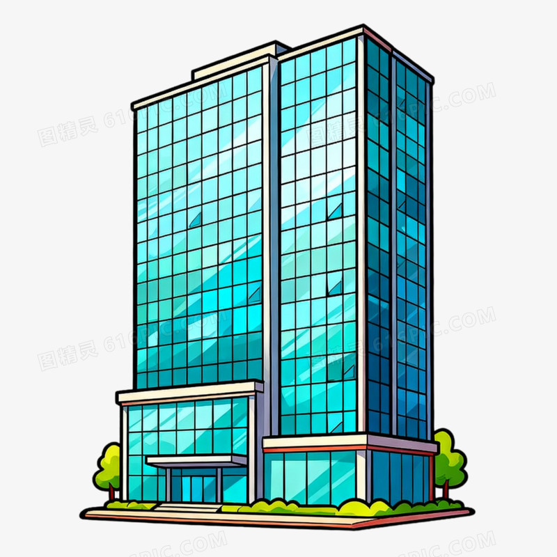 卡通风办公楼建筑免抠元素