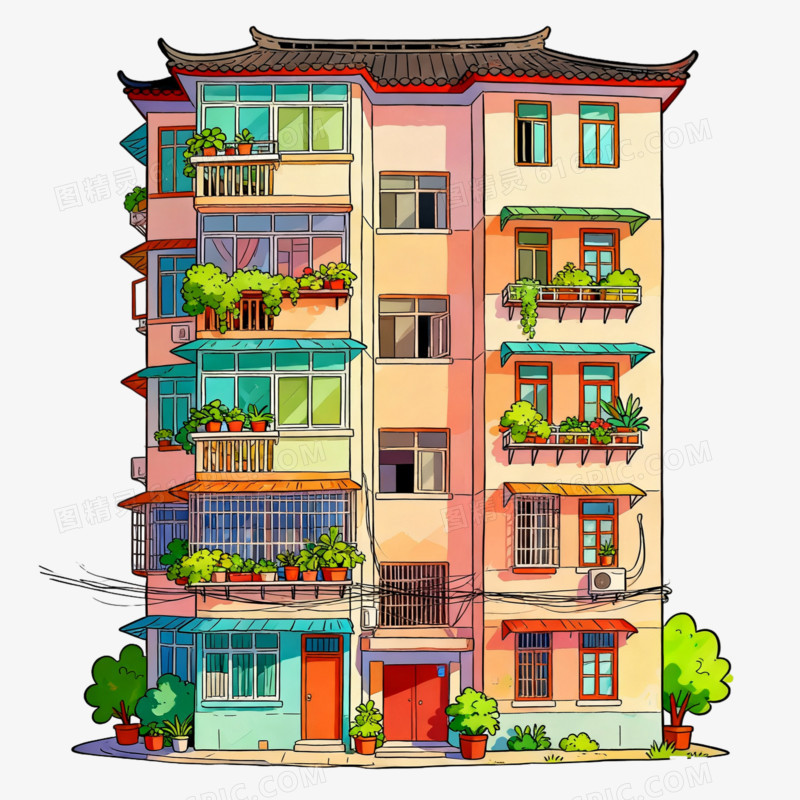 卡通风居民楼建筑免抠元素