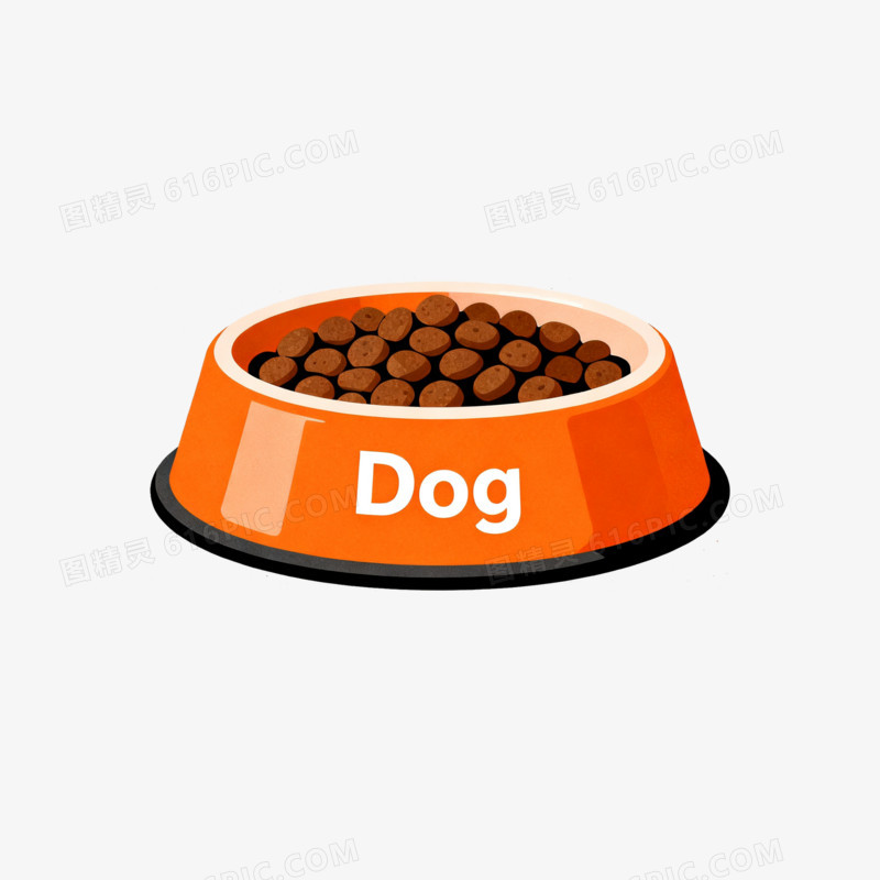 卡通一个橙色狗粮碗免抠元素