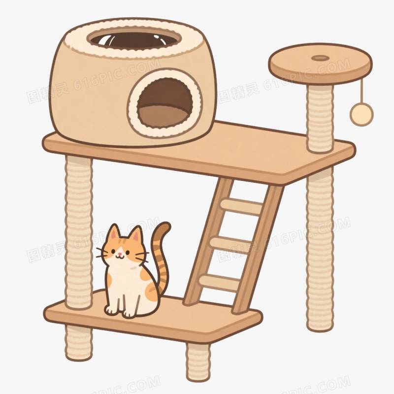 卡通插画风猫爬架免抠元素
