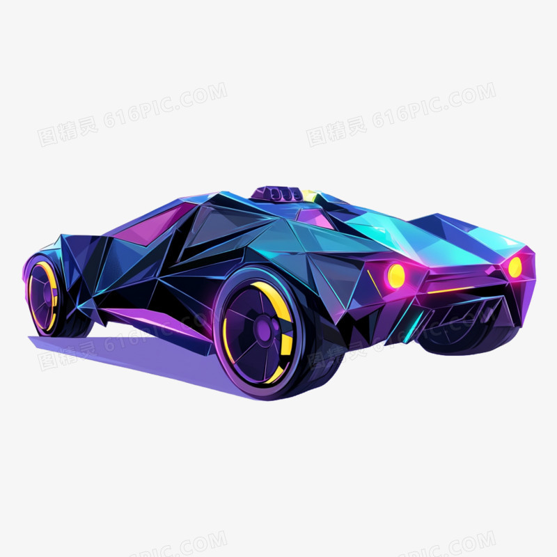 卡通手绘赛博朋克风跑车免抠元素