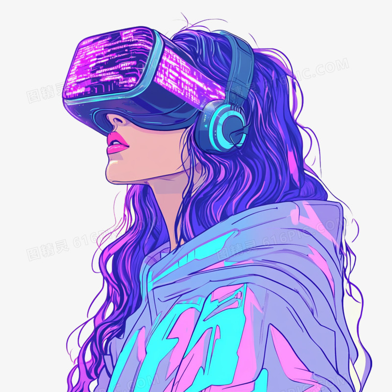 卡通手绘赛博朋克风人物免抠元素