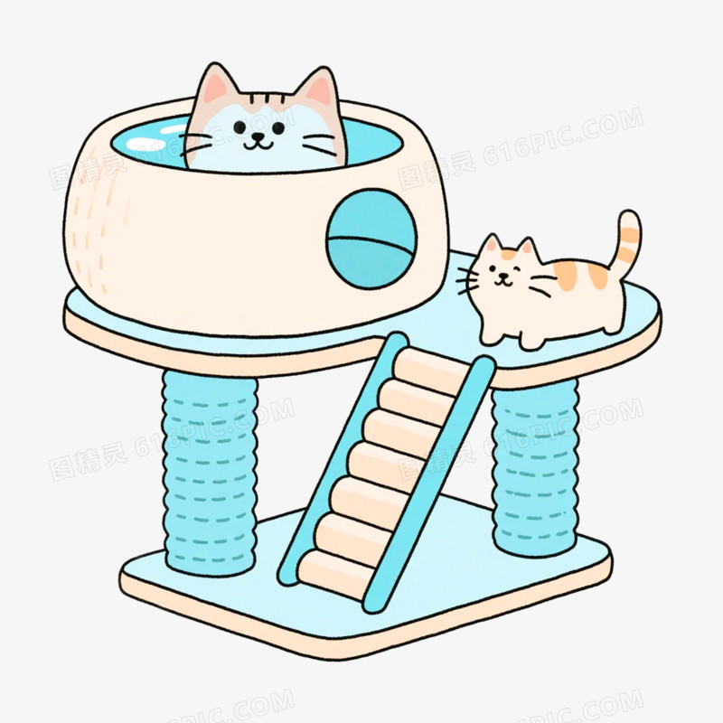 卡通插画风猫爬架免抠元素