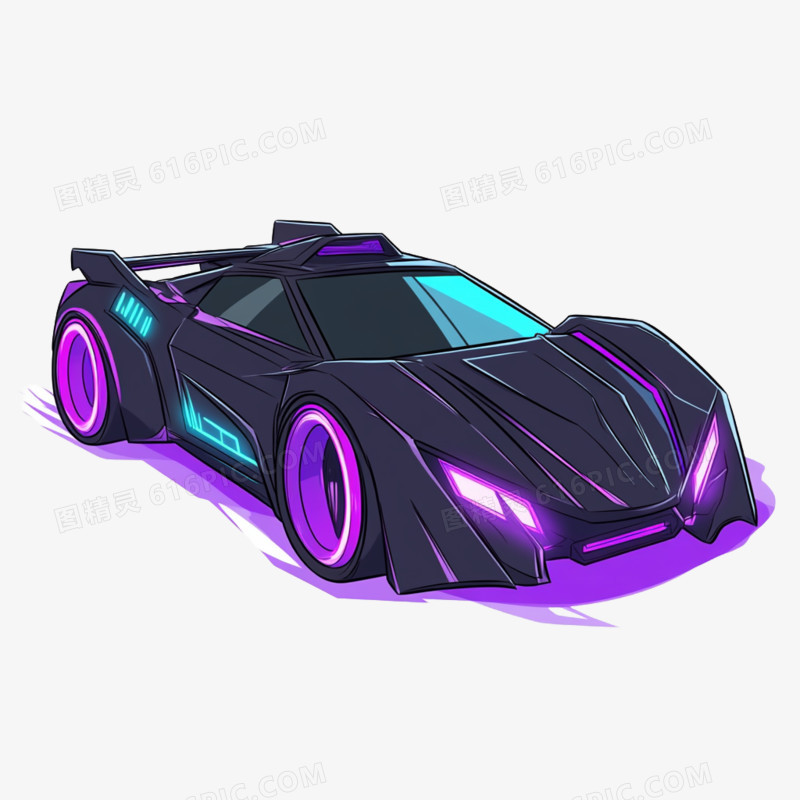 卡通手绘赛博朋克风跑车免抠元素