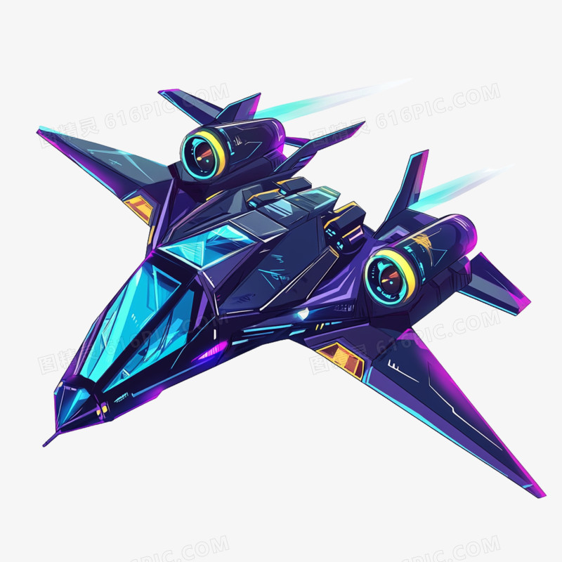 卡通手绘赛博朋克风飞机免抠元素