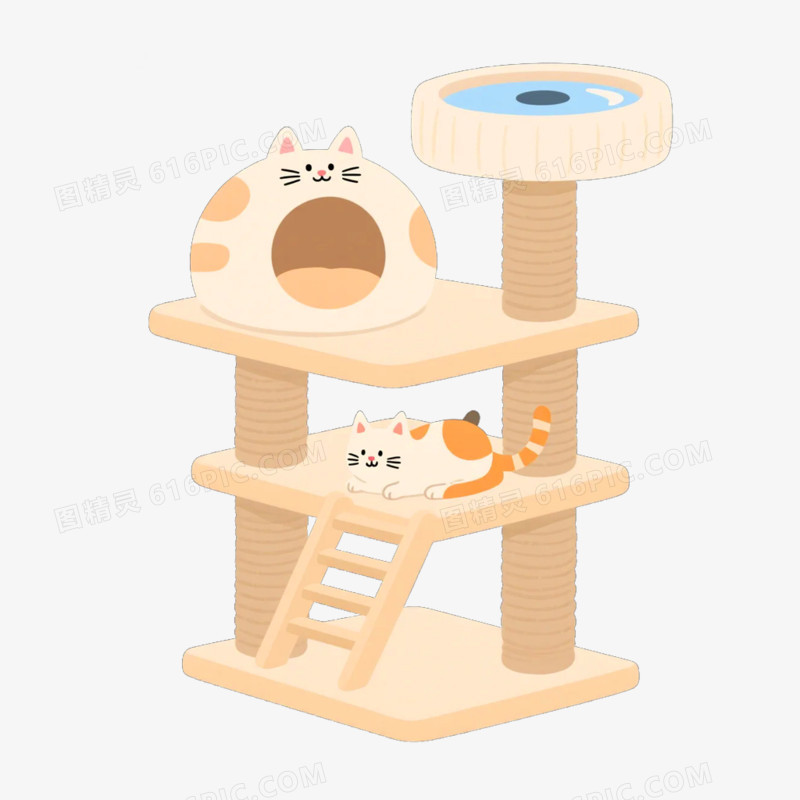卡通插画风猫爬架免抠元素