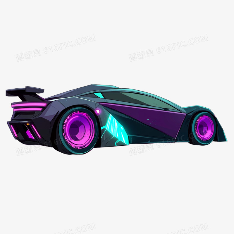 卡通手绘赛博朋克风跑车免抠元素