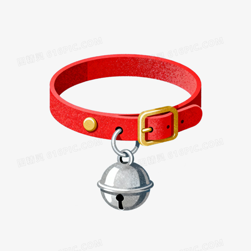 扁平风红色宠物项圈铃带铛免抠元素