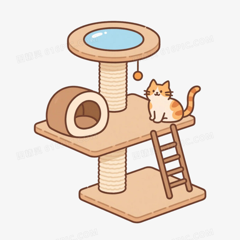 卡通插画风猫爬架免抠元素