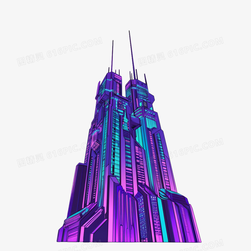 卡通手绘赛博朋克风建筑免抠元素