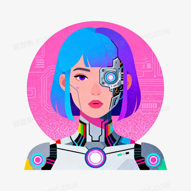 赛博朋克风女性机器人免抠元素