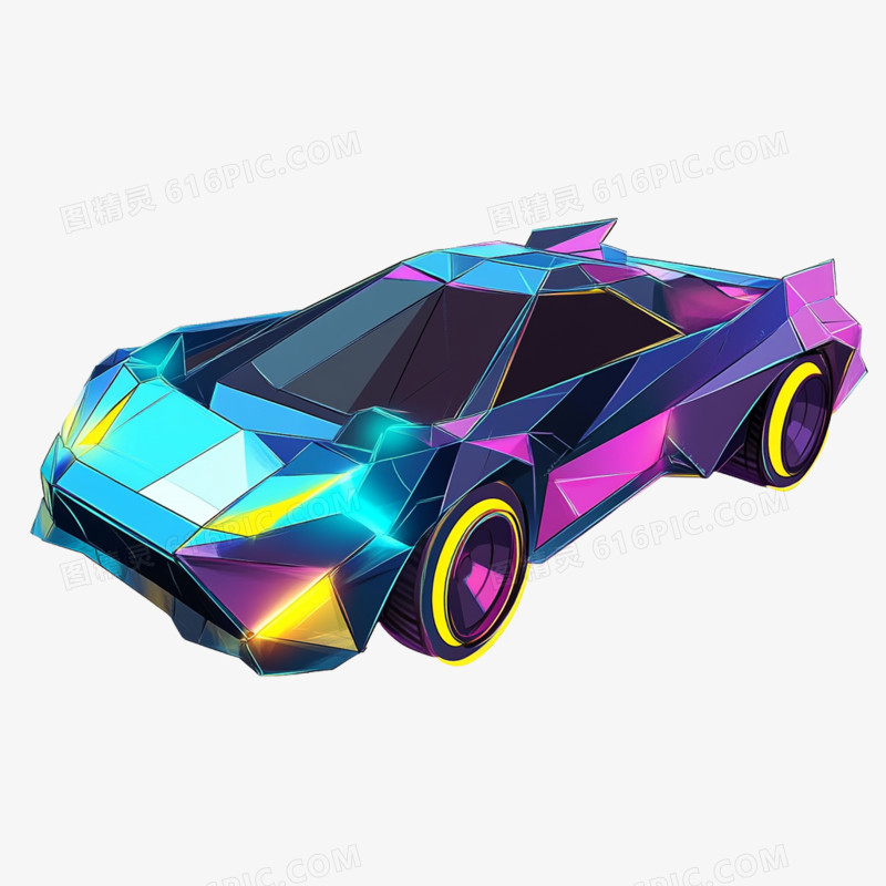 卡通手绘赛博朋克风跑车免抠元素