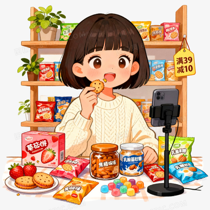 卡通手绘直播带货场景免抠元素