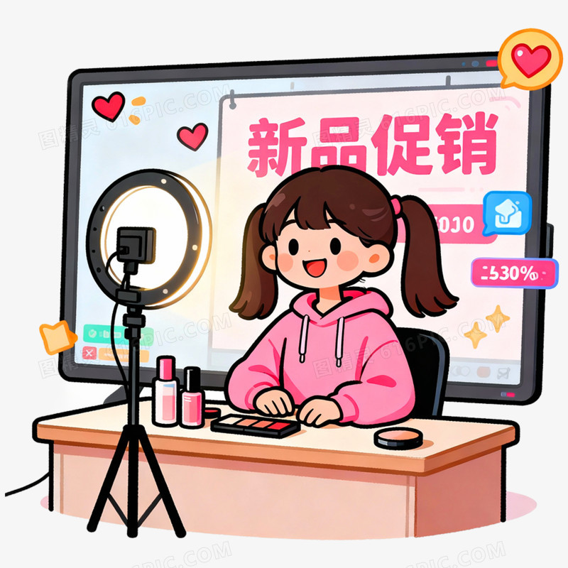 卡通手绘直播带货场景免抠元素