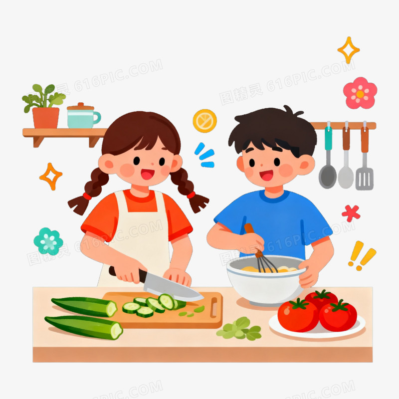 扁平风情侣烹饪美食免抠元素