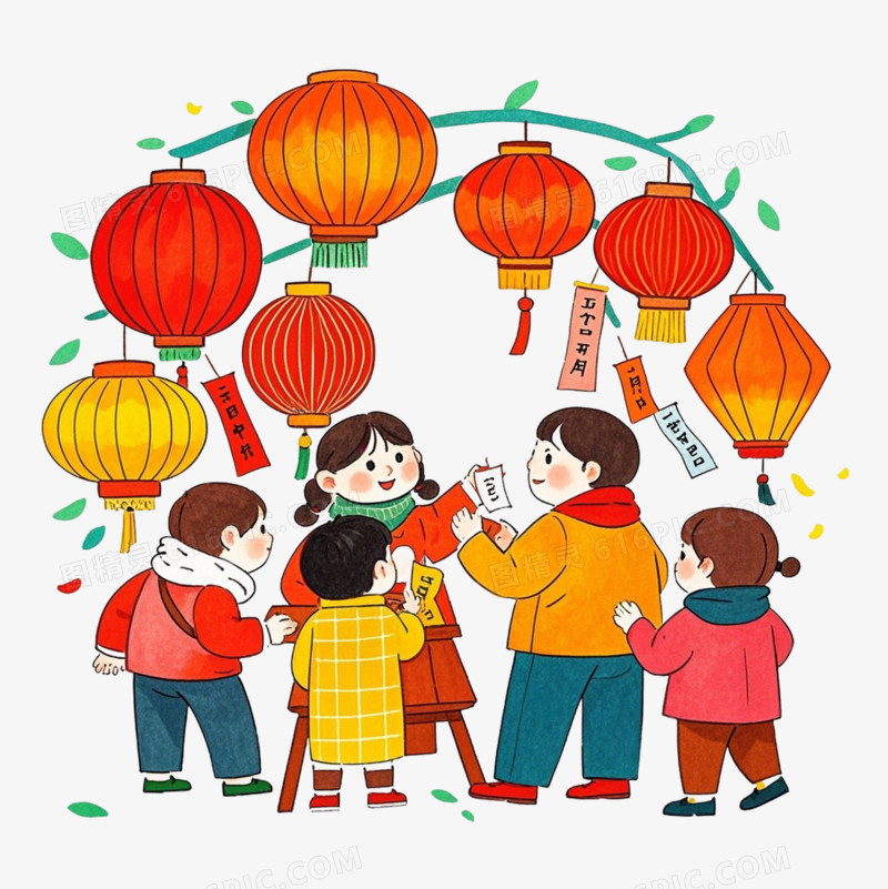 彩色卡通中国元宵节免抠元素