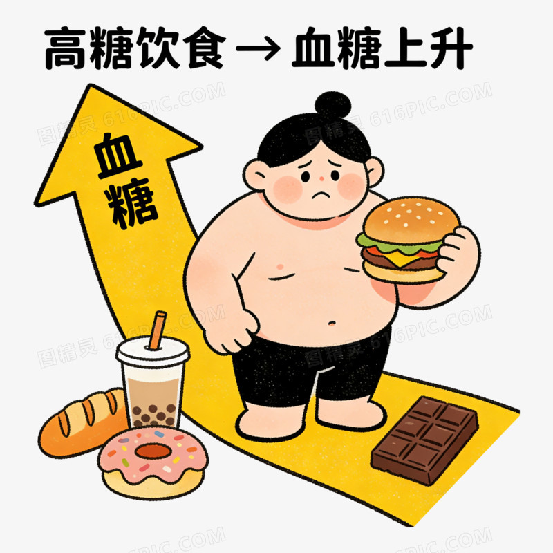 扁平风高糖饮食危害免抠元素