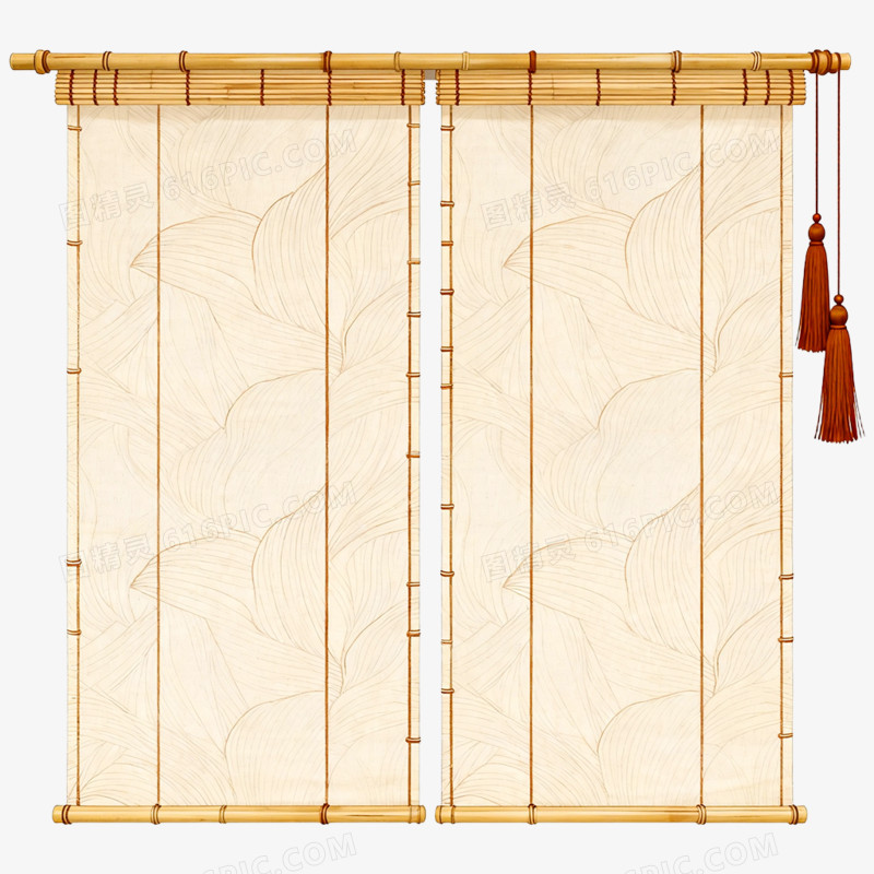 手绘插画古风帷幔帘子竹帘免抠元素