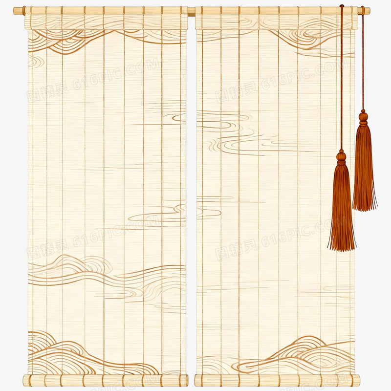 手绘插画古风帷幔帘子竹帘免抠元素