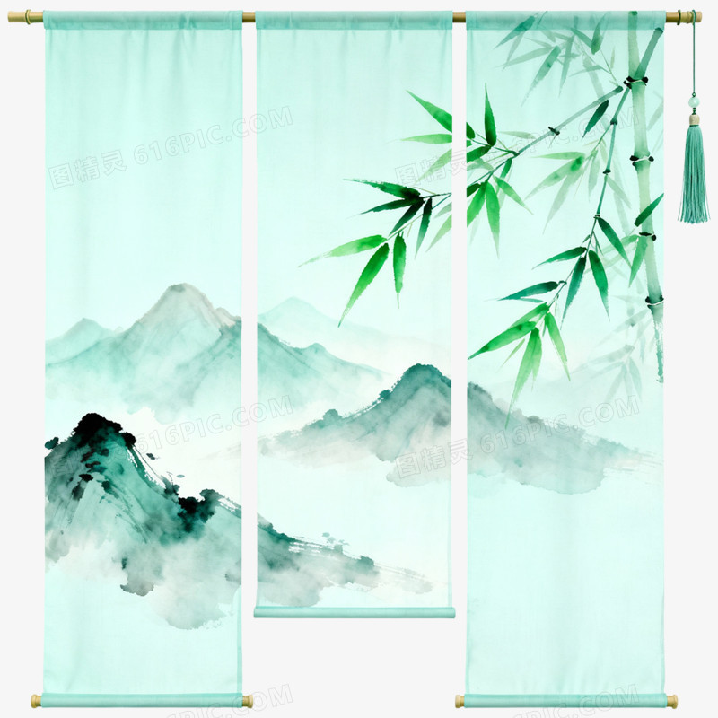 手绘插画古风帷幔帘子竹帘免抠元素