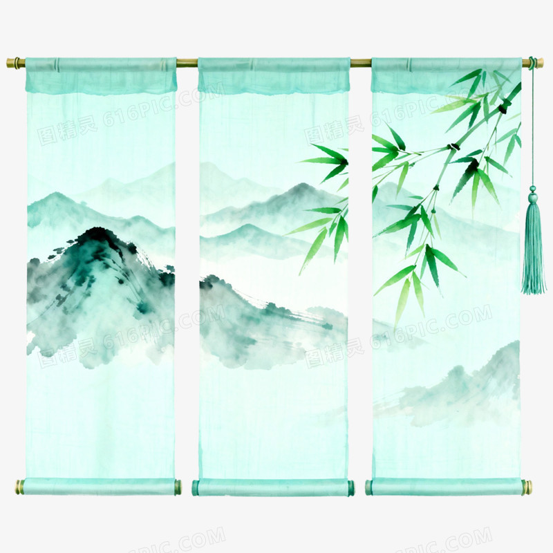 手绘插画古风帷幔帘子竹帘免抠元素